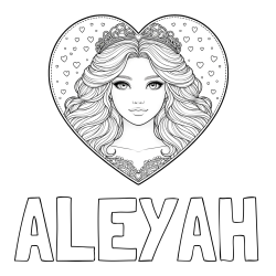Online Created Coloring Page - ALEYAH Coloring Page and Coloring Page of a Princess in a Heart