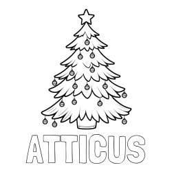 Online Created Coloring Page - ATTICUS Coloring Page and Christmas Tree with Star and Ornaments Coloring Page