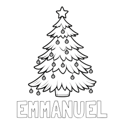 Online Created Coloring Page - EMMANUEL Coloring Page and Christmas Tree with Star and Ornaments Coloring Page