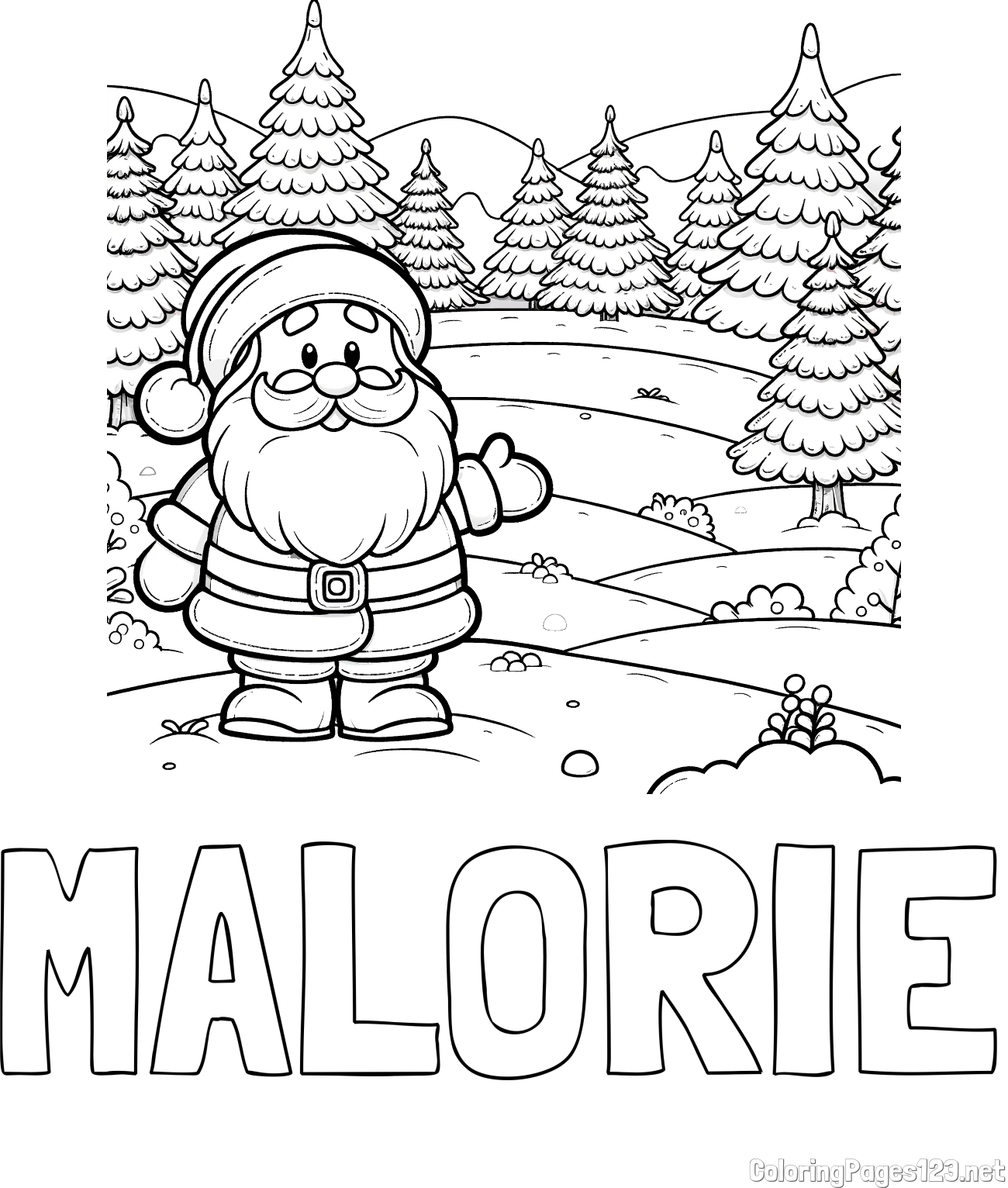 MALORIE Coloring Page and Coloring Page of a Cheerful Santa Claus