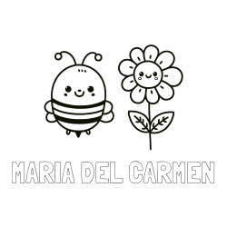 Online Created Coloring Page - MARIA DEL CARMEN Coloring Page and Coloring Page of a Cute Bee and Smiling Flowers