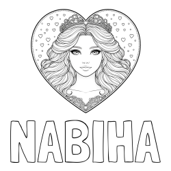 Online Created Coloring Page - NABIHA Coloring Page and Coloring Page of a Princess in a Heart