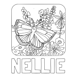 Online Created Coloring Page - NELLIE Coloring Page and Butterfly on Flower Coloring Page