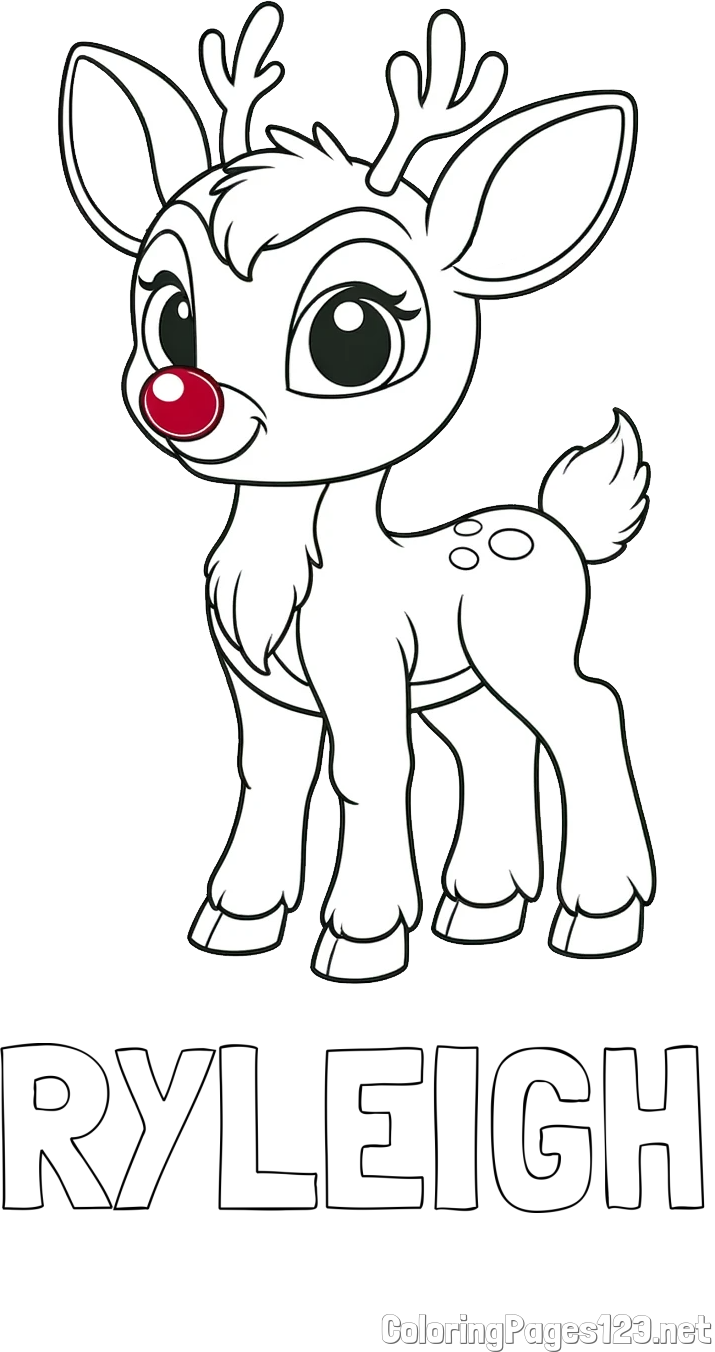 RYLEIGH Coloring Page and Coloring Page of a Cute Deer (Rudolph)