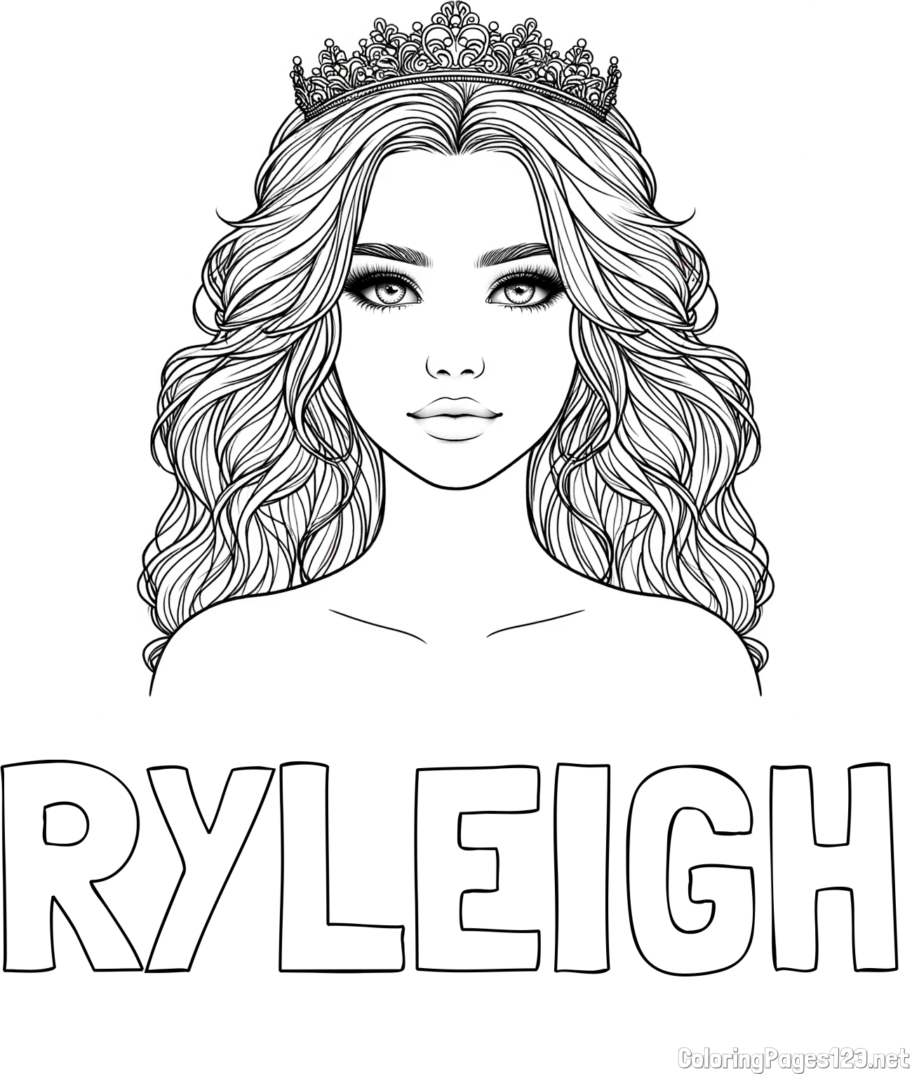 RYLEIGH Coloring Page and Coloring Page of a Princess with a Crown
