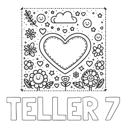 Online Created Coloring Page - TELLER 7 Coloring Page and Free Printable Coloring Page of Heart and Flowers