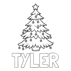 Online Created Coloring Page - TYLER Coloring Page and Christmas Tree with Star and Ornaments Coloring Page