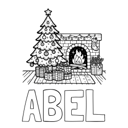 Online Created Coloring Page - ABEL Coloring Page and Coloring Page of a Christmas Tree with Presents and a Fireplace