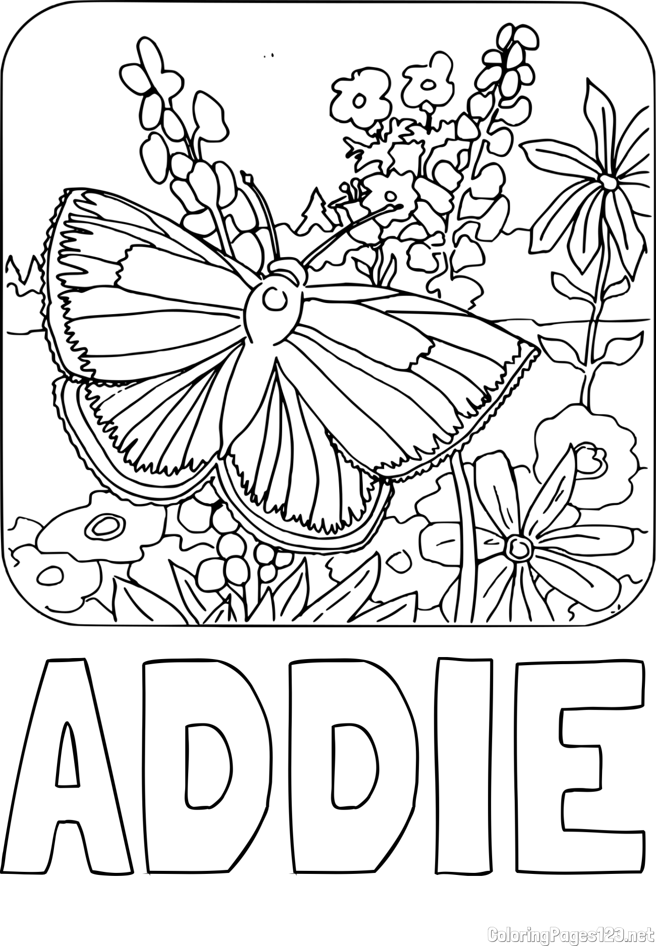 ADDIE Coloring Page and Butterfly on Flower Coloring Page