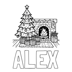 Online Created Coloring Page - ALEX Coloring Page and Coloring Page of a Christmas Tree with Presents and a Fireplace