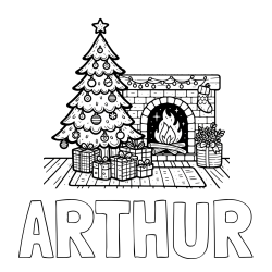 Online Created Coloring Page - ARTHUR Coloring Page and Coloring Page of a Christmas Tree with Presents and a Fireplace