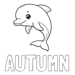 Online Created Coloring Page - AUTUMN Coloring Page and Children's Coloring Book of a Cute Dolphin