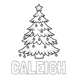 Online Created Coloring Page - CALEIGH Coloring Page and Christmas Tree with Star and Ornaments Coloring Page