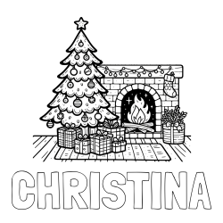 Online Created Coloring Page - CHRISTINA Coloring Page and Coloring Page of a Christmas Tree with Presents and a Fireplace