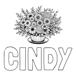 Online Created Coloring Page - CINDY Coloring Page and Beautiful Bouquet of Flowers Coloring Page