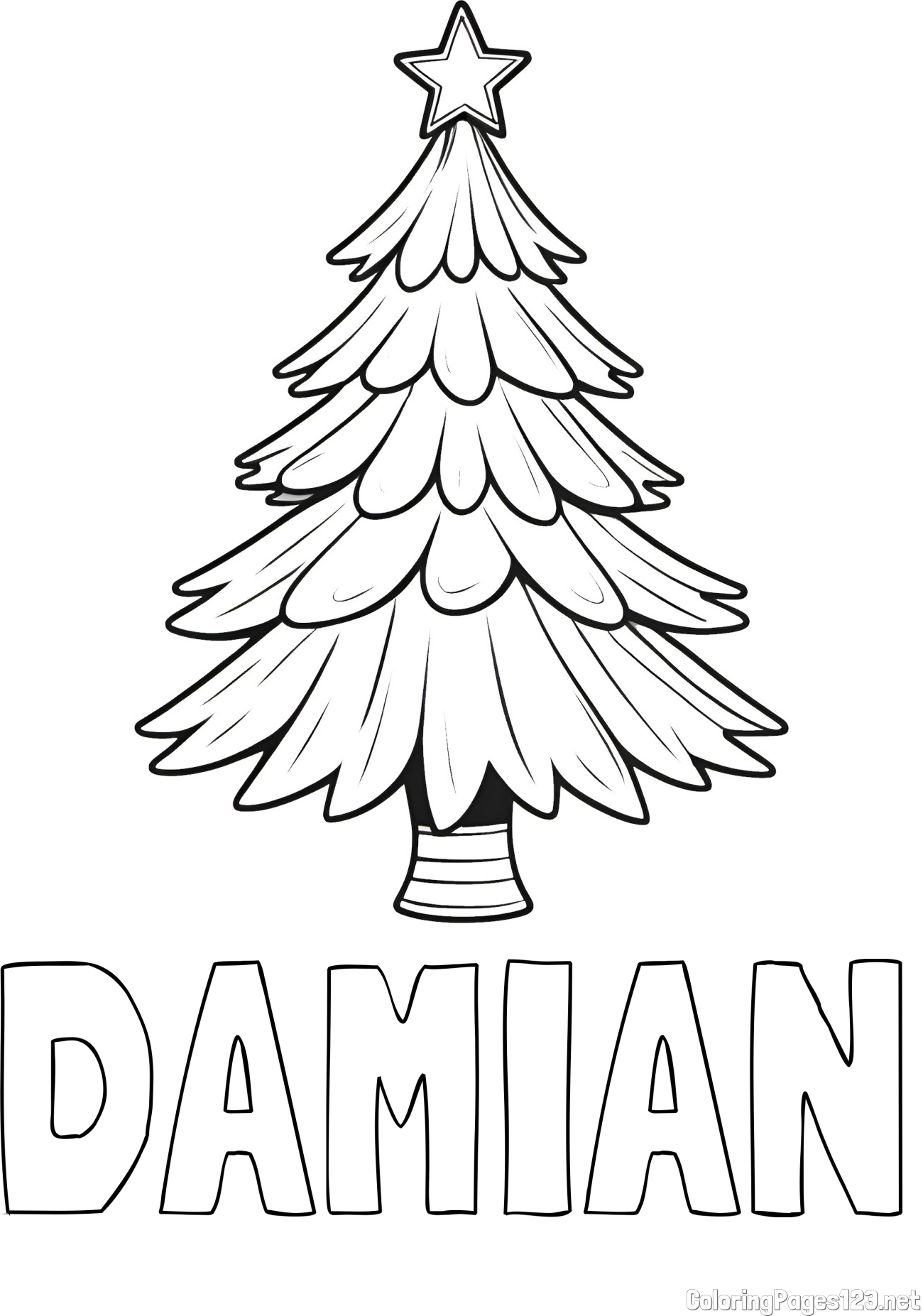 DAMIAN Coloring Page and Christmas Tree with Star Coloring Page