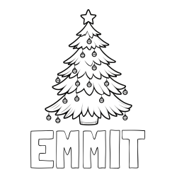 Online Created Coloring Page - EMMIT Coloring Page and Christmas Tree with Star and Ornaments Coloring Page