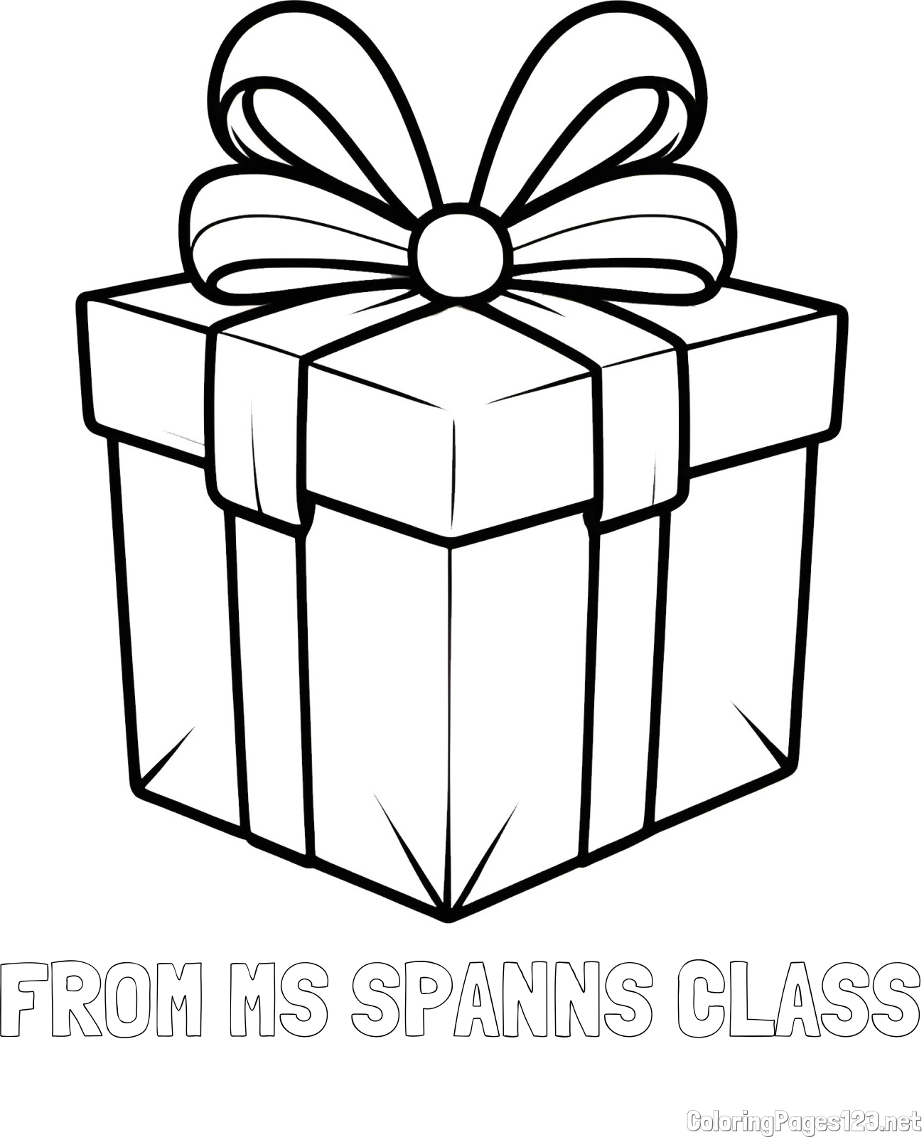 FROM MS SPANNS CLASS Coloring Page and Gift Box with Ribbon Coloring Page
