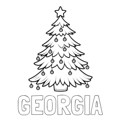 Online Created Coloring Page - GEORGIA Coloring Page and Christmas Tree with Star and Ornaments Coloring Page