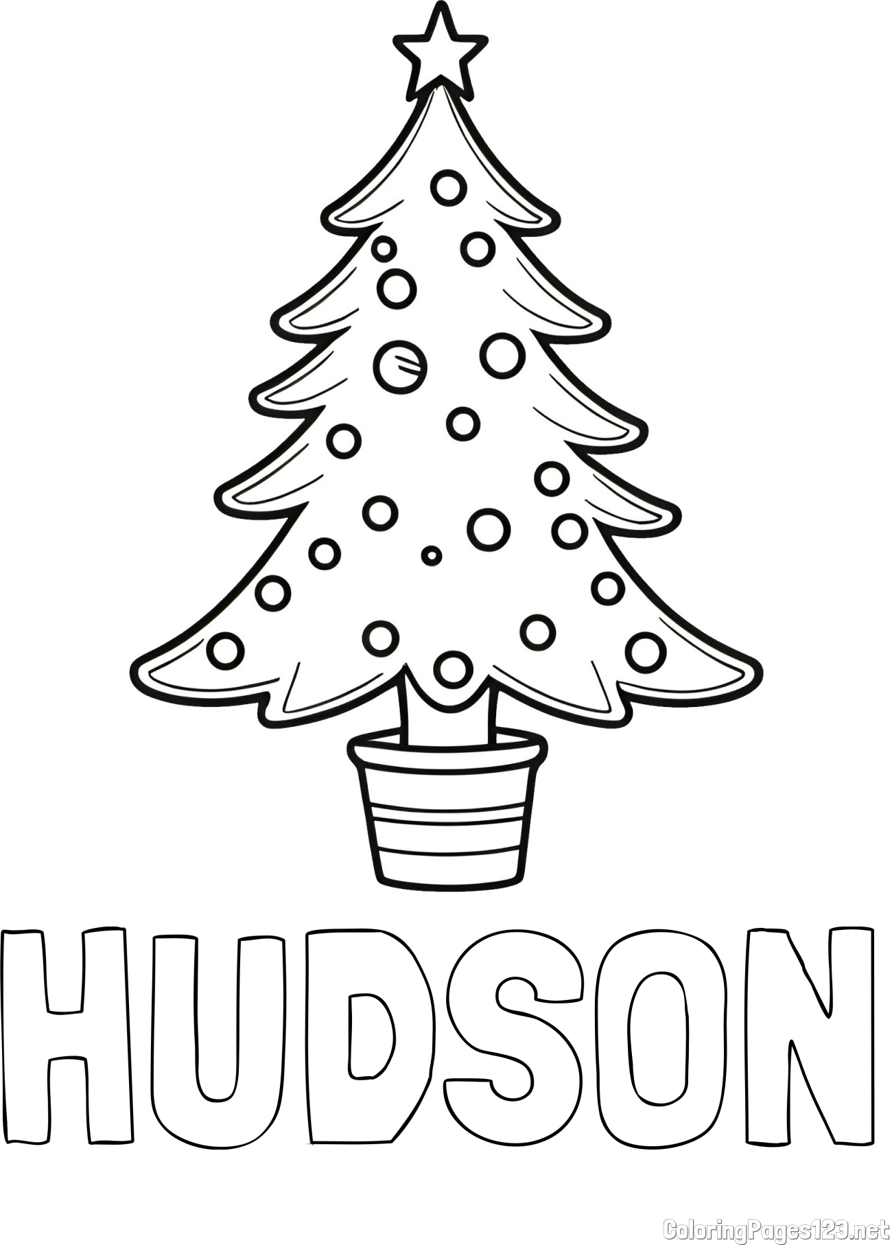 HUDSON Coloring Page and Beautiful Christmas Tree Coloring Page