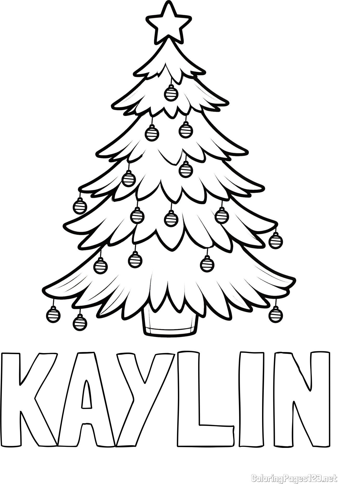KAYLIN Coloring Page and Christmas Tree with Star and Ornaments Coloring Page