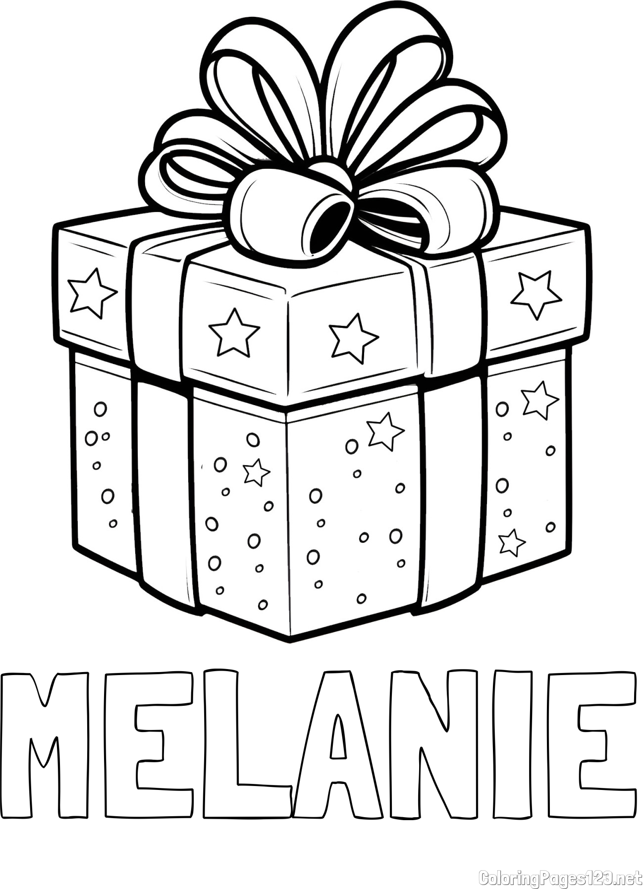 MELANIE Coloring Page and Christmas Gift Coloring Page