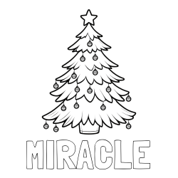 Online Created Coloring Page - MIRACLE Coloring Page and Christmas Tree with Star and Ornaments Coloring Page