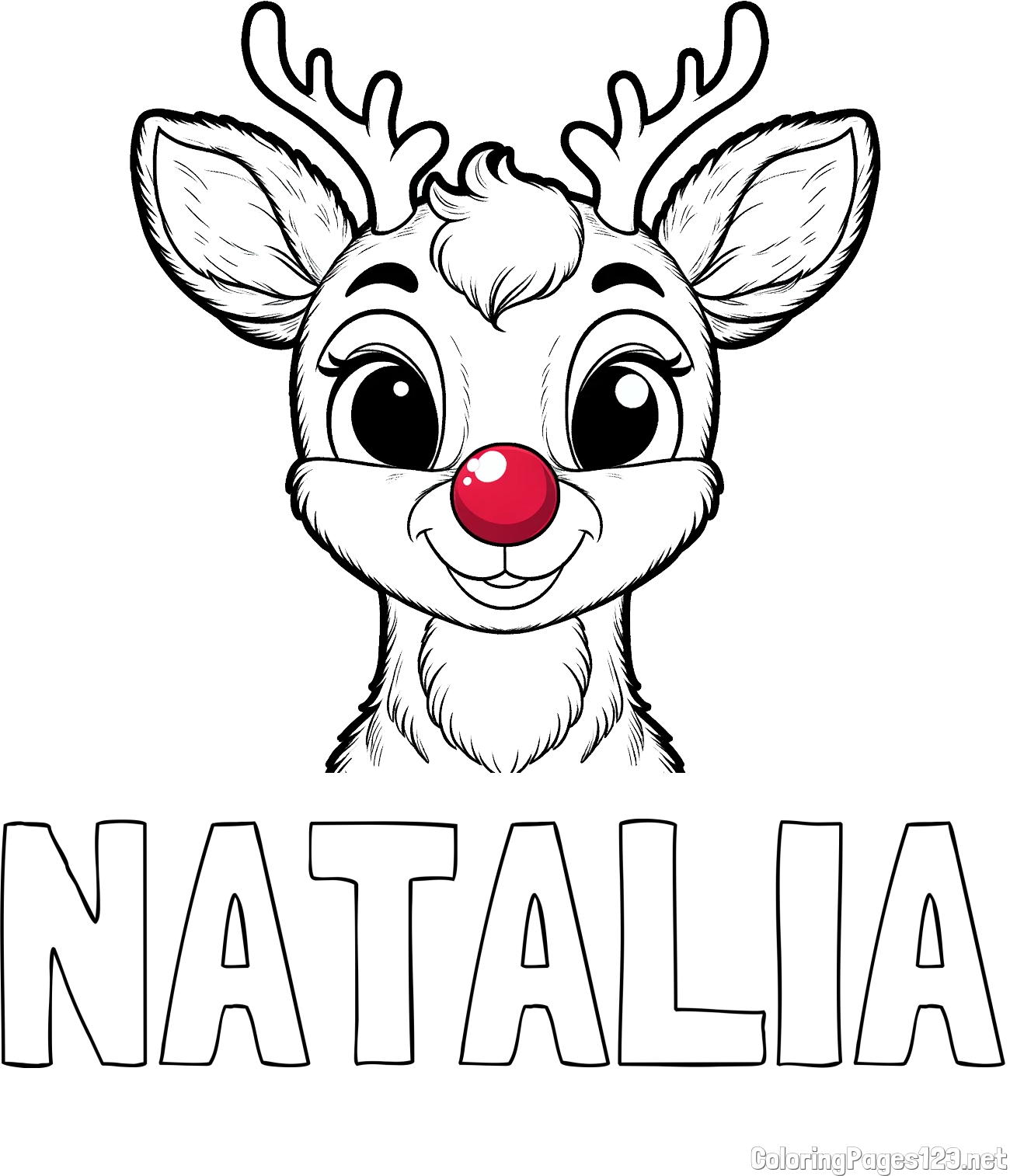 NATALIA Coloring Page and Coloring Page of Rudolph the Red-Nosed Reindeer