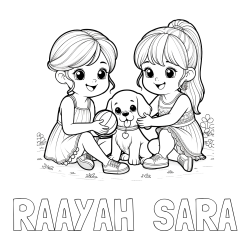 Online Created Coloring Page - RAAYAH  SARA Coloring Page and Coloring Page of Two Girls with a Dog