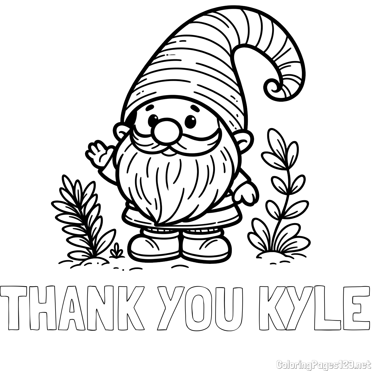 THANK YOU KYLE Coloring Page and Cute Gnome Coloring Page