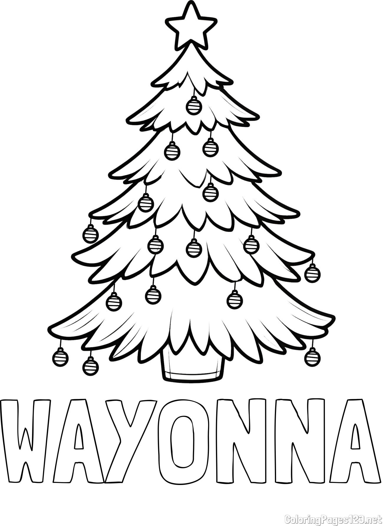 WAYONNA Coloring Page and Christmas Tree with Star and Ornaments Coloring Page