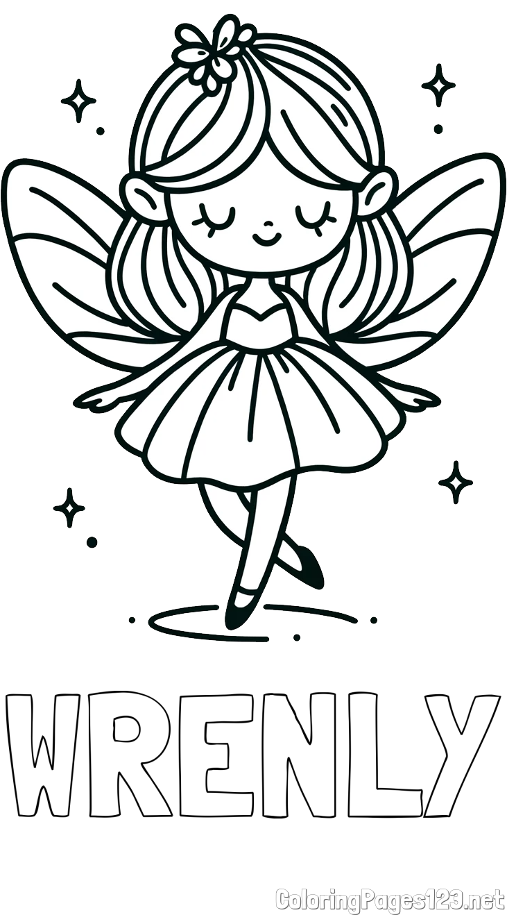 WRENLY Coloring Page and Simple Coloring Page of a Magical Fairy