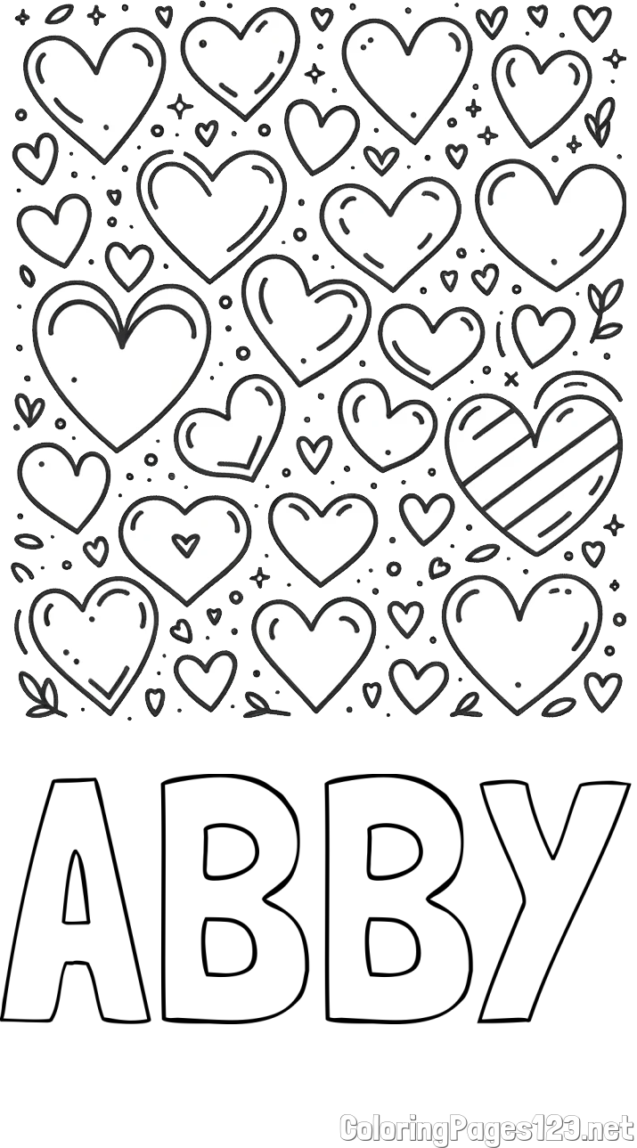 ABBY Coloring Page and Children's Coloring Page of Many Hearts