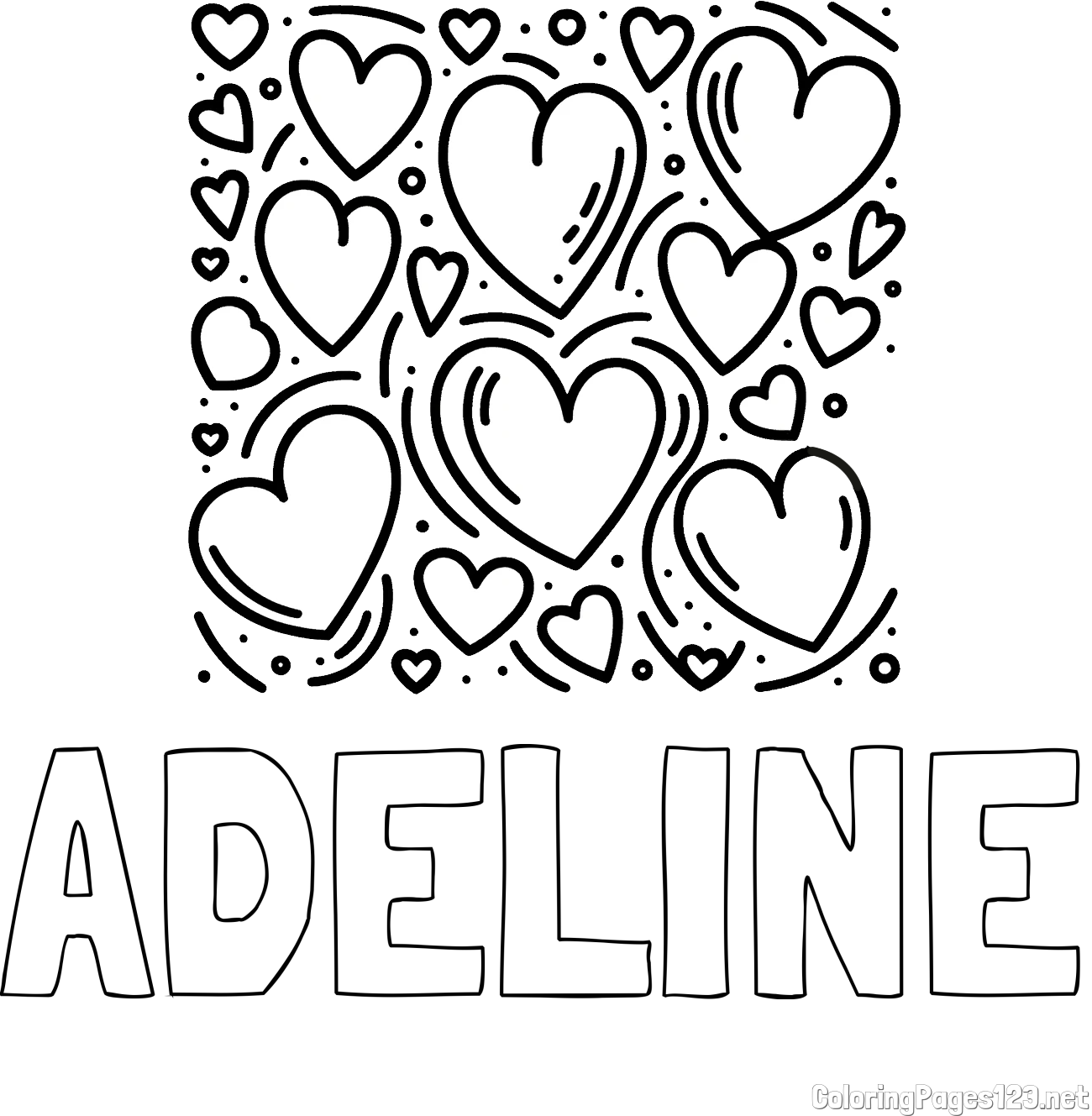 ADELINE Coloring Page and Free Printable Coloring Page of Hearts