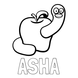 Online Created Coloring Page - ASHA Coloring Page and Apple and Smiling Worm Coloring Page