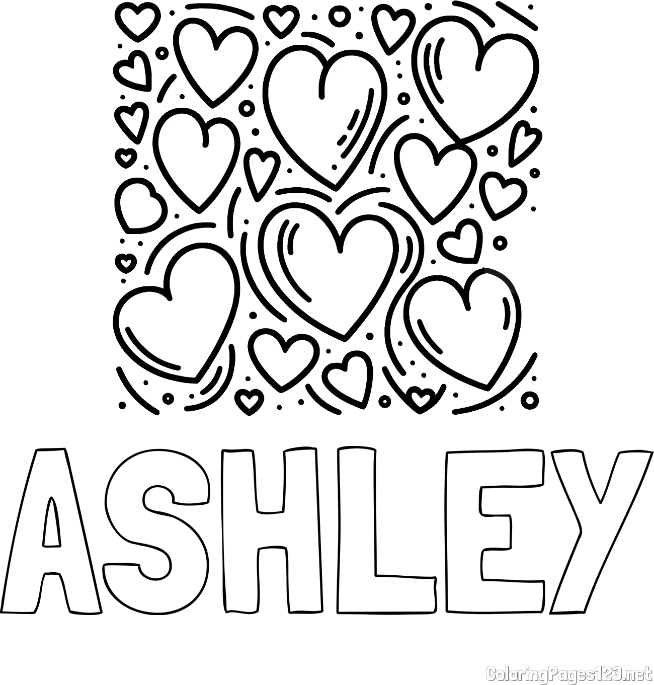 ASHLEY Coloring Page and Free Printable Coloring Page of Hearts