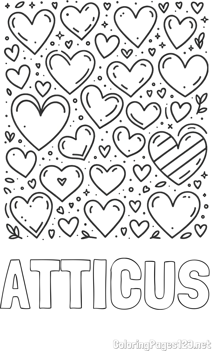 ATTICUS Coloring Page and Children's Coloring Page of Many Hearts