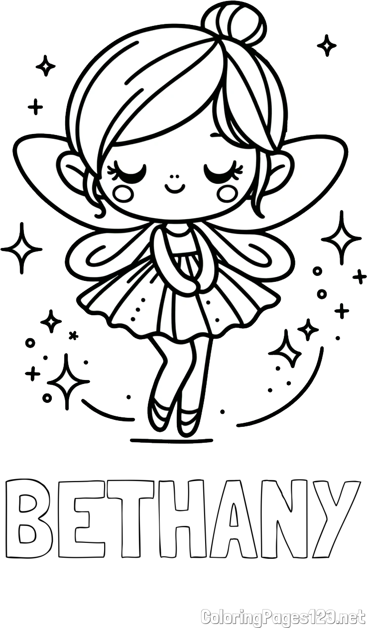 BETHANY Coloring Page and Children's Coloring Page of a Magical Fairy