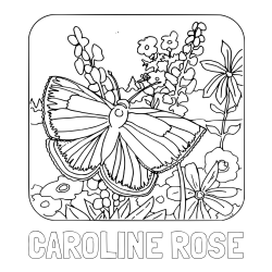 Online Created Coloring Page - CAROLINE ROSE Coloring Page and Butterfly on Flower Coloring Page