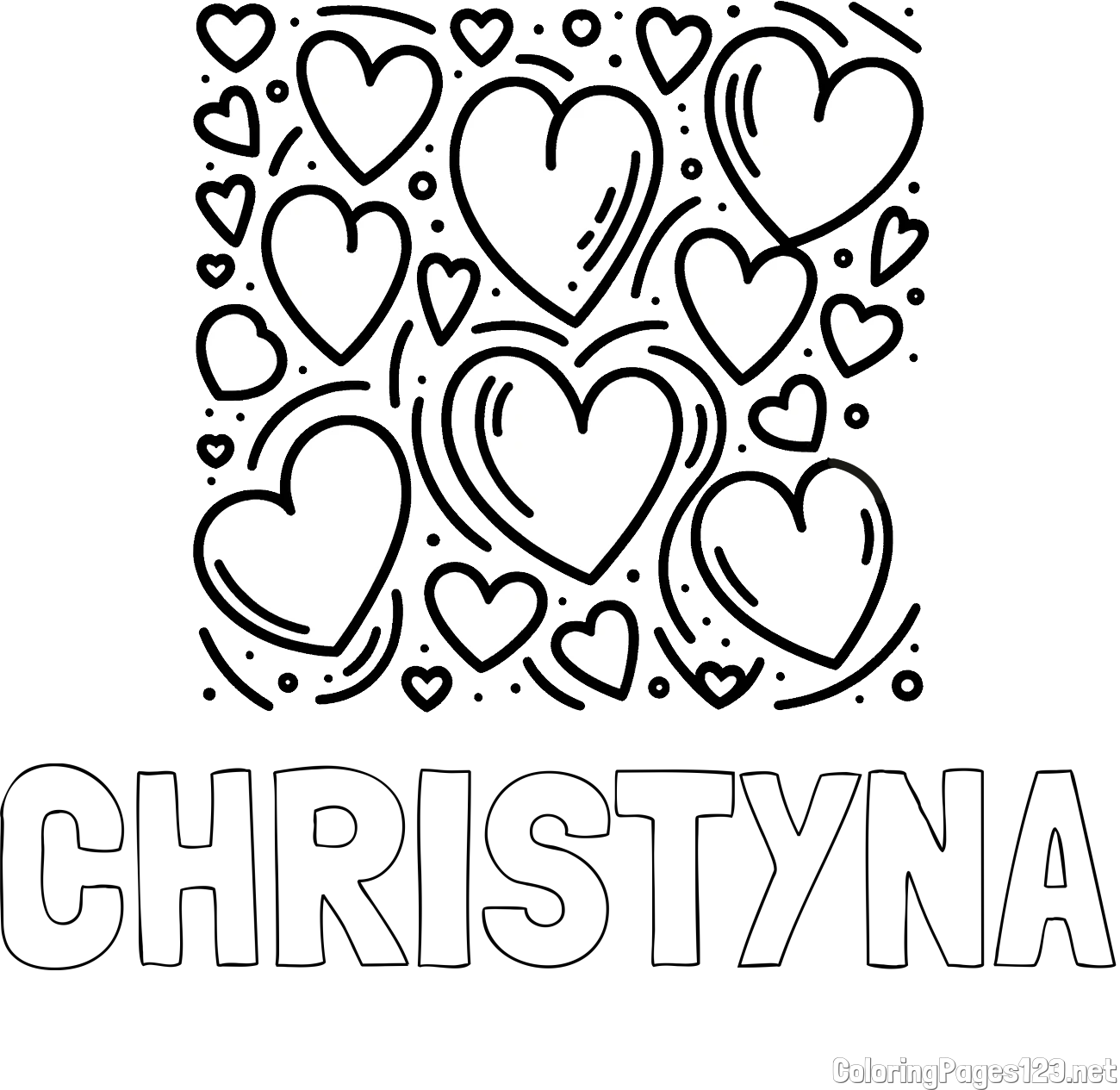 CHRISTYNA Coloring Page and Free Printable Coloring Page of Hearts