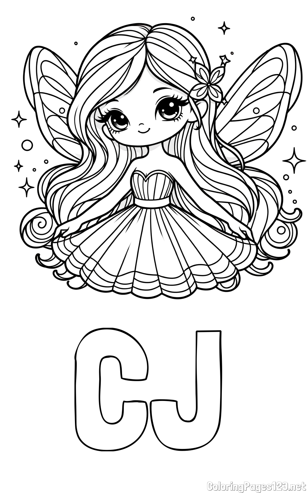CJ Coloring Page and Coloring Page of a Cute and Smiling Magical Fairy
