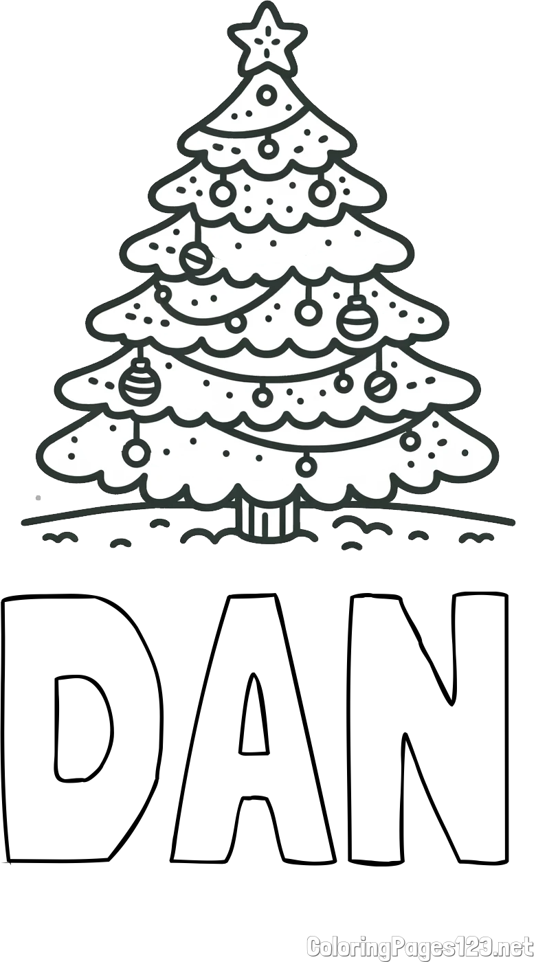 DAN Coloring Page and Coloring Page of a Simple Christmas Tree