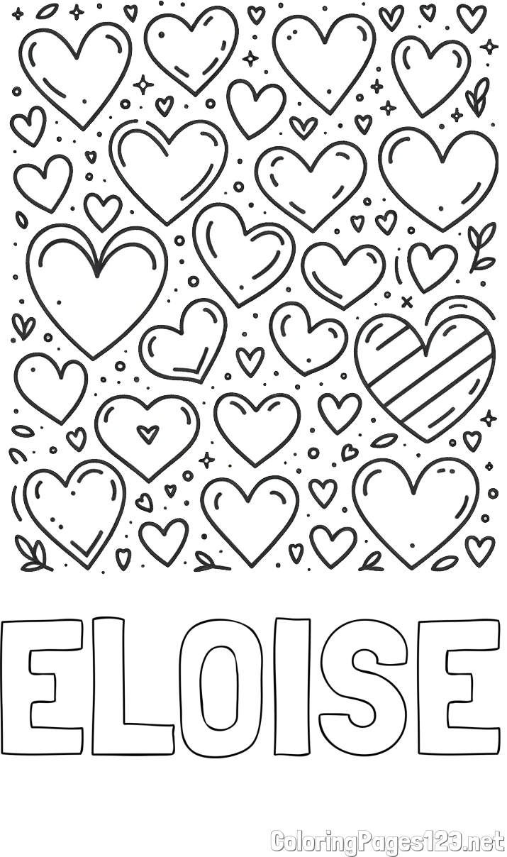 ELOISE Coloring Page and Children's Coloring Page of Many Hearts