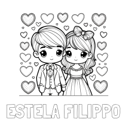 Online Created Coloring Page - ESTELA FILIPPO Coloring Page and Coloring Page of a Couple Surrounded by Hearts