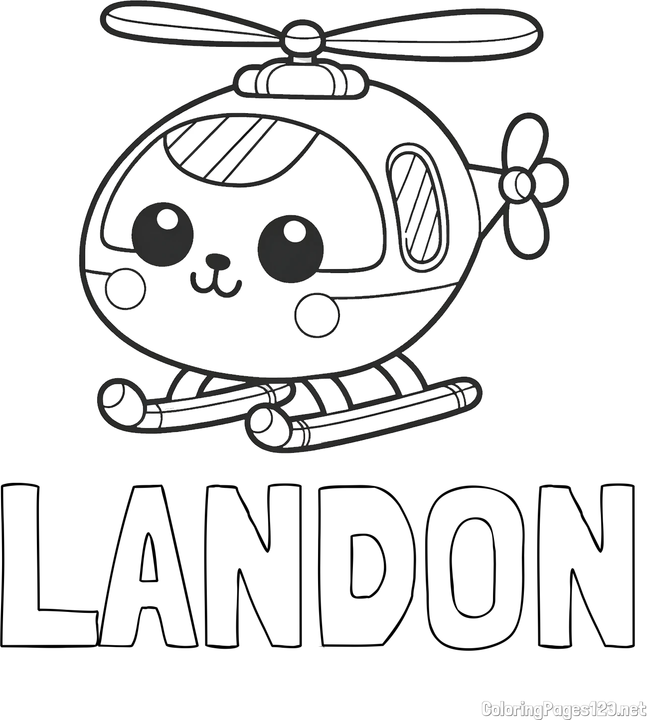 LANDON Coloring Page and Easy Coloring Page of a Helicopter