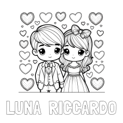 Online Created Coloring Page - LUNA  RICCARDO Coloring Page and Coloring Page of a Couple Surrounded by Hearts
