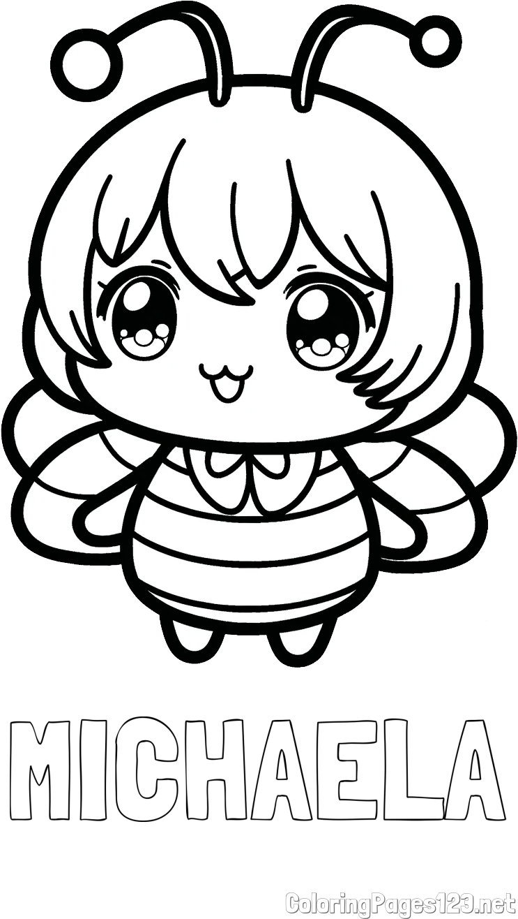 MICHAELA Coloring Page and Anime-Style Bee Coloring Page