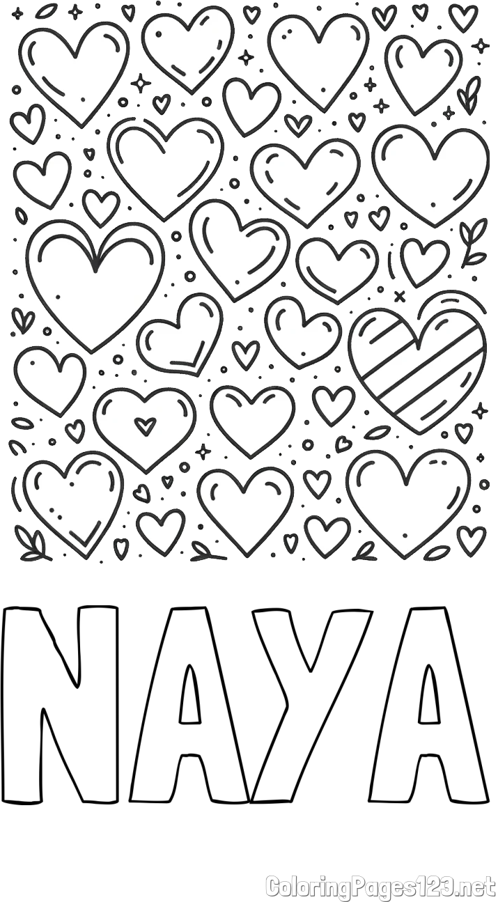 NAYA Coloring Page and Children's Coloring Page of Many Hearts