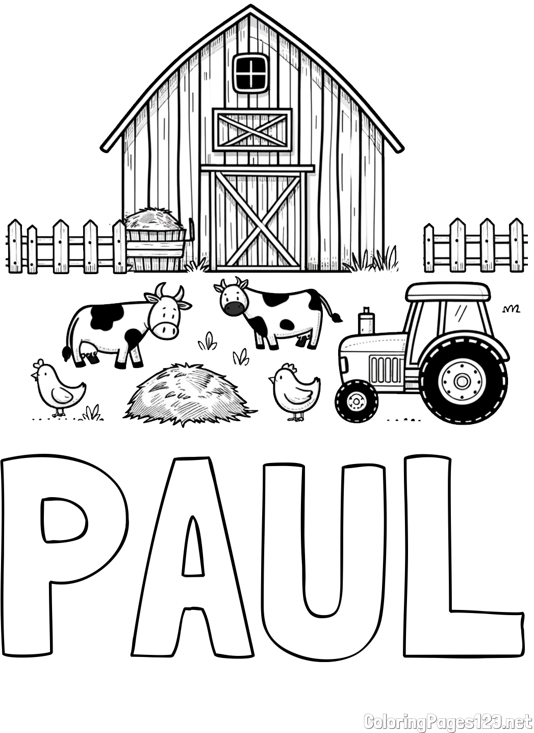 PAUL Coloring Page and Kids Farm Coloring Page