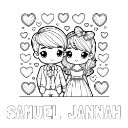 Online Created Coloring Page - SAMUEL  JANNAH Coloring Page and Coloring Page of a Couple Surrounded by Hearts